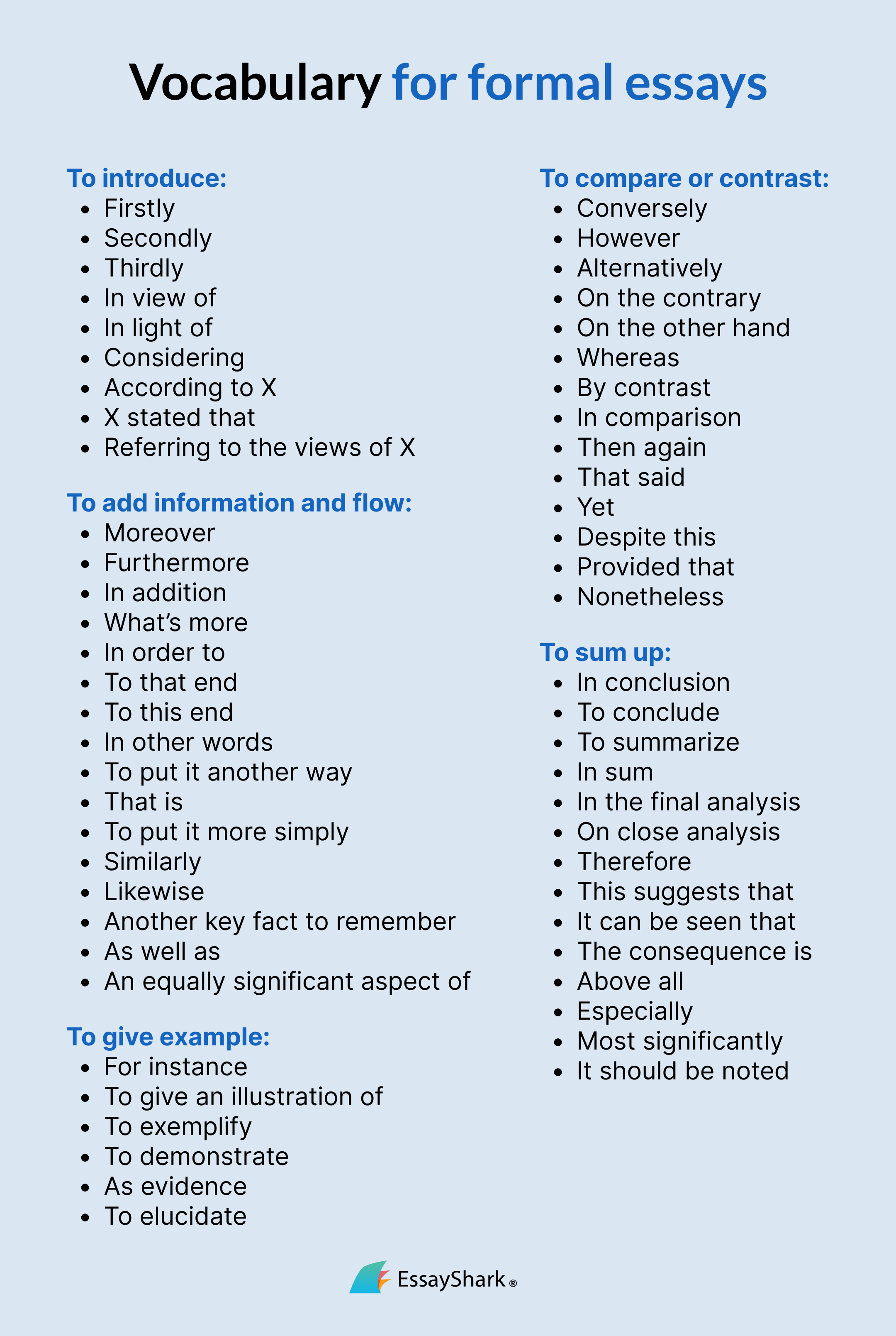 formal essay vocabulary