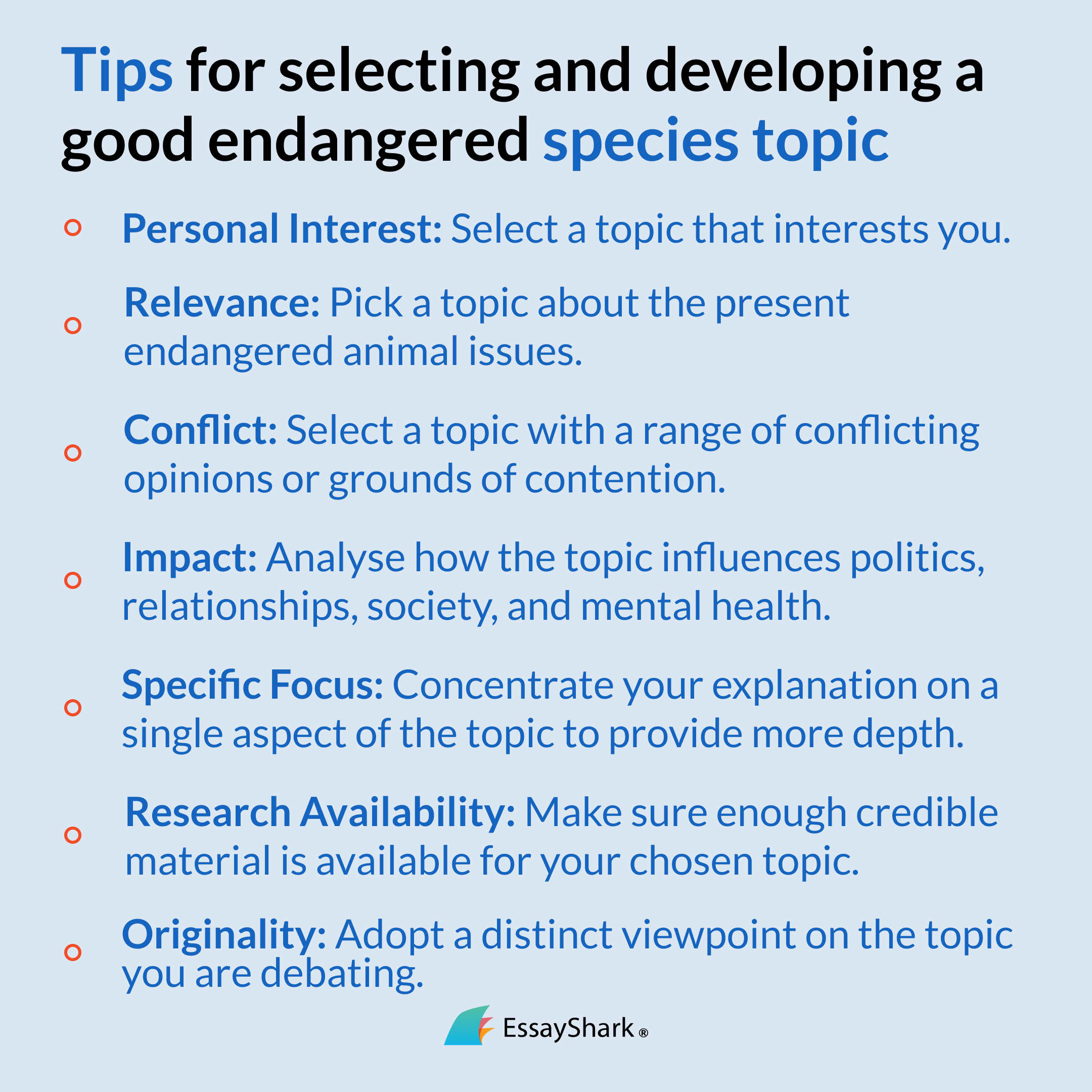 choosing endangered species topic tips